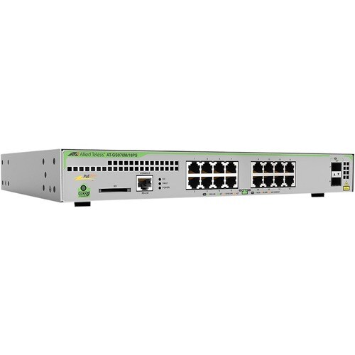 Allied Telesis L3 switch with 16 x 10/100/1000T PoE ports and 2 x 100/1000X SFP ports - 16 Ports - Manageable - 3 Layer Su