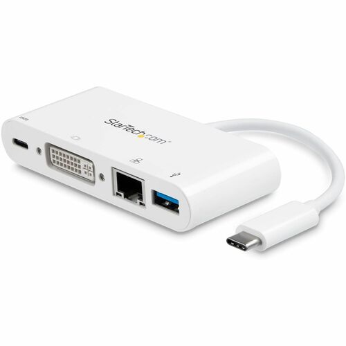 StarTech.com USB C Multiport Adapter - with Power Delivery (USB PD) - USB C to USB 3.0 / DVI / Gigabit Ethernet - USB-C Hu