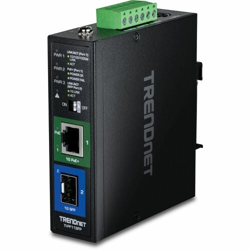 TRENDnet Industrial SFP to Gigabit PoE+ Media Converter; IP30 Rated Housing; Operating temperature range -40 75 C to (-40 