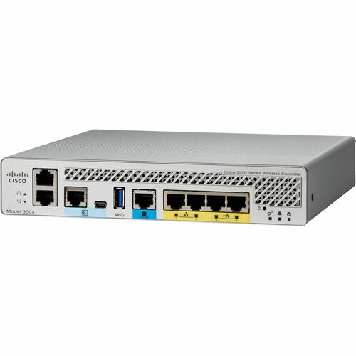 Cisco 3504 IEEE 802.11a/b/g/d/e/h/n/k/r/u/w/ac/ax Wireless LAN Controller - 5 x Network (RJ-45) - 5 Gigabit Ethernet, Giga