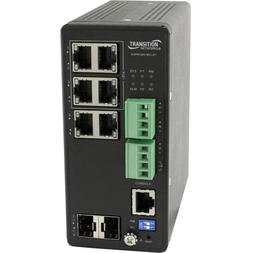 Transition Networks Managed Hardened PoE+ Switch - 6 Ports - Manageable - 2 Layer Supported - Modular - 2 SFP Slots - Twis