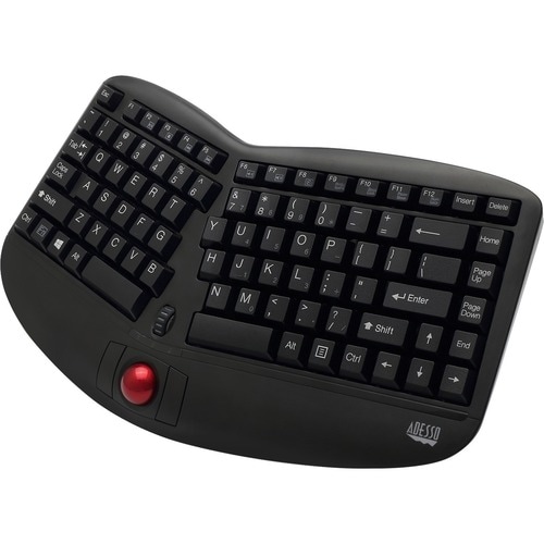 Adesso Tru-Form Media 3150 - 2.4 GHz Wireless Ergo Trackball Keyboard - Wireless Connectivity - RF - Compact - 30 ft - 2.4