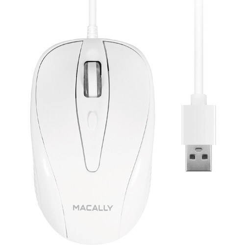 Macally 3 Button Optical USB Wired Mouse for Mac and PC - Optical - Cable - White - USB - 1000 dpi - Scroll Wheel - 3 Butt