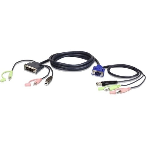 ATEN 1.80 m KVM Cable for KVM Switch - First End: 1 x USB Type A - Male, 1 x Mini-phone Stereo Audio - Male, 1 x HD-15 - M