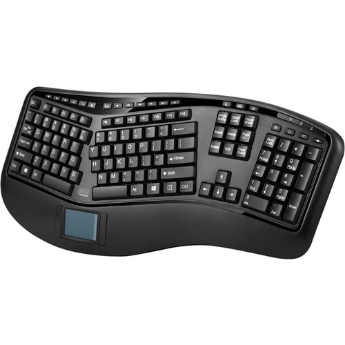Adesso 2.4GHz Wireless Ergonomic Touchpad Keyboard - Wireless Connectivity - RF - 30 ft - 2.40 GHz - USB Interface - 105 K