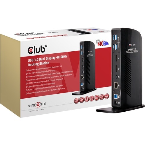 Club 3D USB 3.0 Dual Display 4K 60Hz Docking Station - for Notebook/Tablet PC - USB 3.0 Type B - 7 x USB Ports - 7 x USB 3