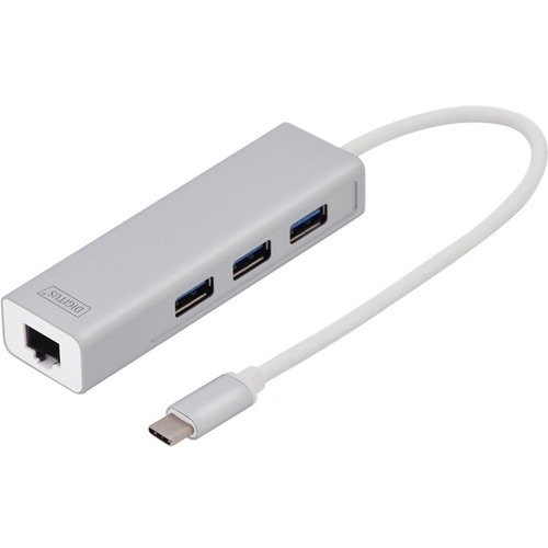 Digitus USB/Ethernet Combo Hub - USB Type C - External - 3 Total USB Port(s) - 3 USB 3.0 Port(s)1 Network (RJ-45) Port(s) 