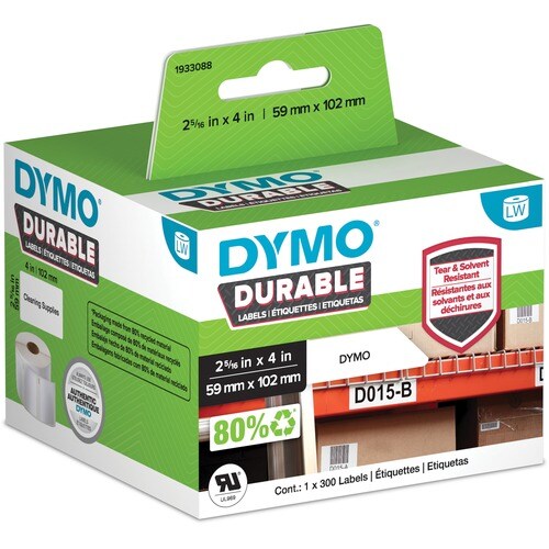 Dymo Address Label - "2 21/64" x 4 1/64" Length - White - Plastic - 300 / Roll - 1 Each