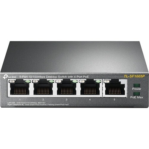 Switch Ethernet TP-Link TL-SF1005P 5 Porte - Fast Ethernet - 10/100Base-T - 2 Layer supportato - 1,90 W Consumo energetico
