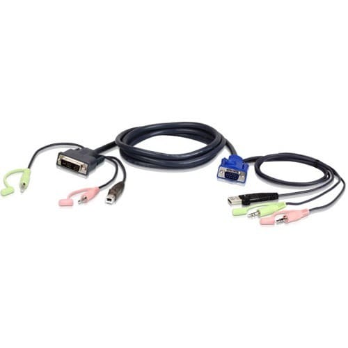 ATEN KVM Cable - 10 ft KVM Cable for KVM Switch - First End: 15-pin HD-15, USB - Second End: DVI-A Analog Video