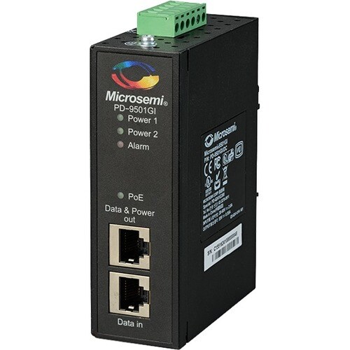Microchip PD-9501GI PoE Injector - 50 V DC Output - 1 x 10/100/1000Base-T Input Port(s) - 1 x 10/100/1000Base-T Output Por
