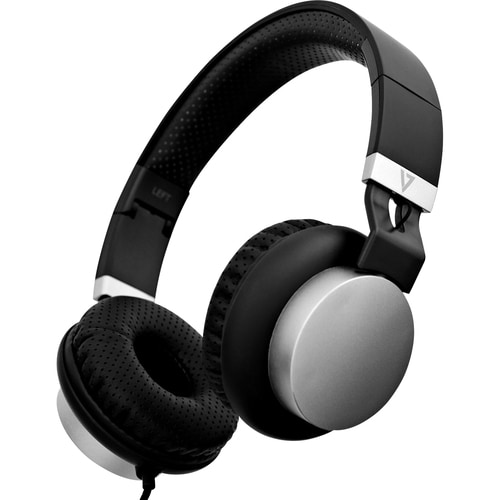 V7 Lightweight On-Ear Headphones - Black/Silver - Stereo - Mini-phone (3.5mm) - Wired - 32 Ohm - 20 Hz - 20 kHz - On-ear, 