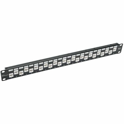 Eaton Tripp Lite Series 24-Port 1U Rack-Mount Cat6a Offset Feed-Through Patch Panel with Cable Management Bar, RJ45 Ethern