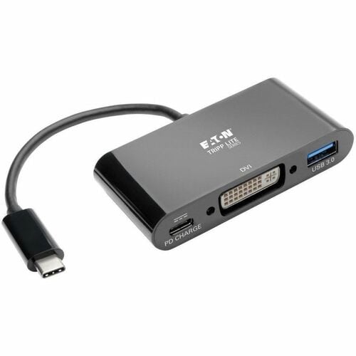 Eaton Tripp Lite Series USB-C to DVI Adapter with USB 3.x (5Gbps) Hub Port and PD Charging, Black - for Notebook/Tablet PC