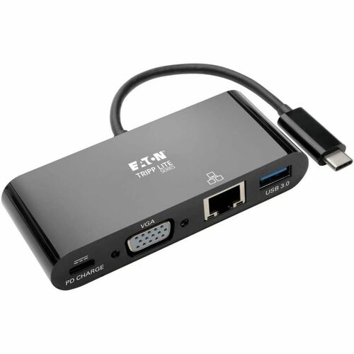 Eaton Tripp Lite Series USB-C Multiport Adapter, VGA, USB 3.x (5Gbps) Hub Port, Gigabit Ethernet and 60W PD Charging, Blac