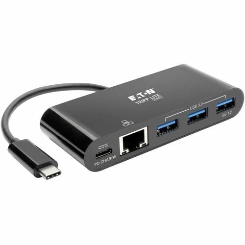 Eaton Tripp Lite Series 3-Port USB-C Hub - USB 3.x (5Gpbs) Hub Ports, Gigabit Ethernet, 60W PD Charging, Black - USB Type 