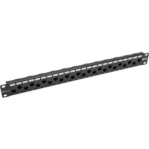 Eaton Tripp Lite Series 24-Port 1U Rack-Mount Cat5e/6 Offset Feed-Through Patch Panel with Cable Management Bar, RJ45 Ethe