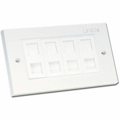 LINDY Faceplate - 8 x Total Number of Socket(s) - Matte White - 8 x Unloaded Socket(s) - Wall Mount - 4 x RJ-45 Port(s) - 