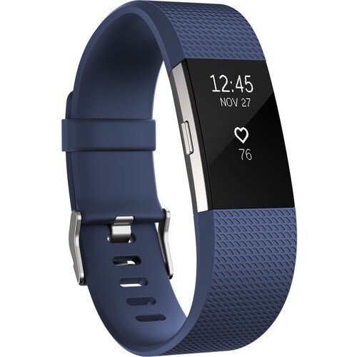 Fitbit Charge 2 Smart Band - Blue, Silver Body Color - Elastomer, Stainless Steel Body Material - Accelerometer, Altimeter