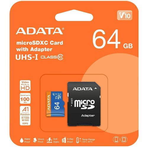 Adata Premier 64 GB Class 10/UHS-I V10 microSDXC - 100 MB/s Read - 25 MB/s Write