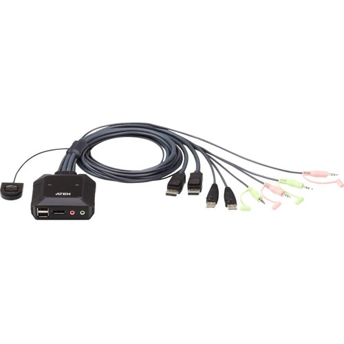 ATEN 2-Port USB DisplayPort Cable KVM Switch with Remote Port Selector - 2 Computer(s) - 1 Local User(s) - 2560 x 1600 - 2