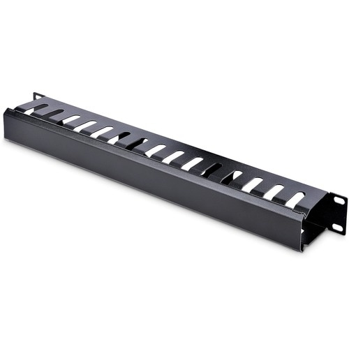 StarTech.com 1U Horizontal Finger Duct Rack Cable Management Panel with Cover - Cable Management Panel - Black - 1U Rack H