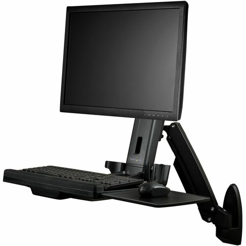 StarTech.com Wall Mount Workstation, Full Motion Standing Desk, Ergonomic Height Adjustable Monitor & Keyboard Tray Arm, F