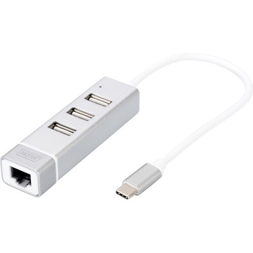 Digitus USB-Hub - USB-Typ C - Extern - 3 Total USB Port(s) - 3 USB 2.0 Port(s)1 Netzwerk (RJ-45) Anschluss/Anschlüsse - PC