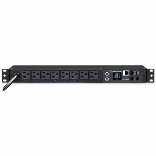 CyberPower PDU31002 100 - 120 VAC 20A Monitored PDU - 8 Outlets, 12 ft, NEMA L5-20P (5-20P Adapter), Horizontal, 1U, LCD, 