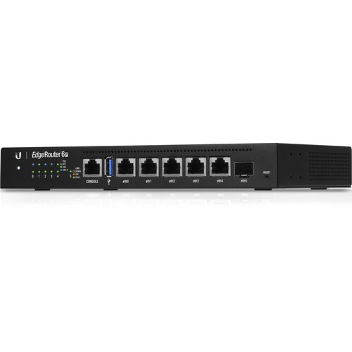 Ubiquiti ER-6P Router - 6 Ports - 5 RJ-45 Port(s) - PoE Ports - Management Port - 1 SFP (mini-GBIC) Slots - Gigabit Ethern