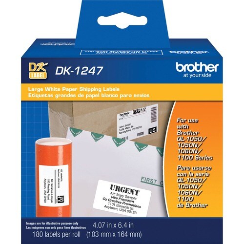 Brother Shipping Label - "4 1/16" x 6 2/5" Length - White - Paper - 180 / Roll - 180 / Roll - Die-cut