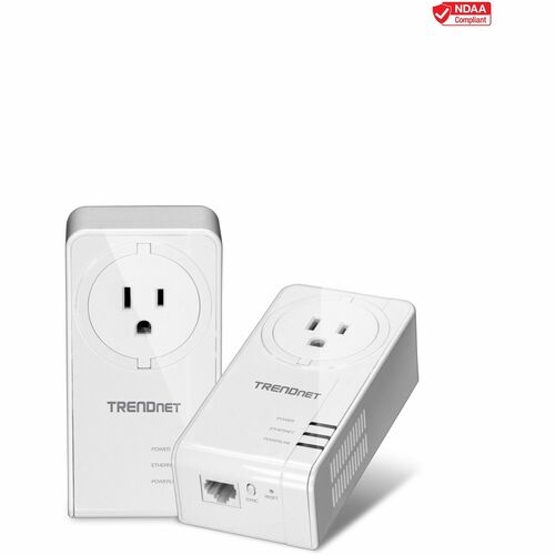 TRENDnet Powerline 1300 AV2 Adapter With Built-in Outlet Adapter Kit, Includes 2 x TPL-423E Adapters, IEEE 1905.1 & IEEE 1
