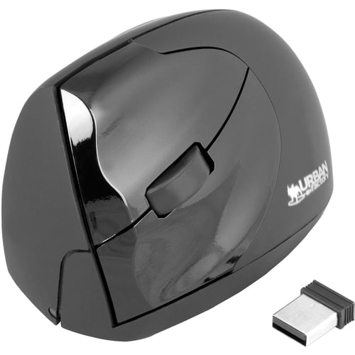 Urban Factory Wireless ergonomic USB mouse - Optical - Wireless - Radio Frequency - Black - 1 Pack - USB - 1600 dpi - Scro