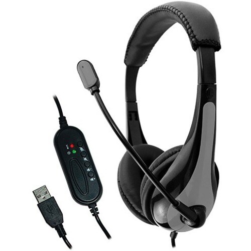 AVID AE-39 USB HEADSET WITH MIC & INLINE CONTROLS, GRAY - Stereo - USB - Wired - 32 Ohm - 20 Hz to 20 kHz - Over-the-head 