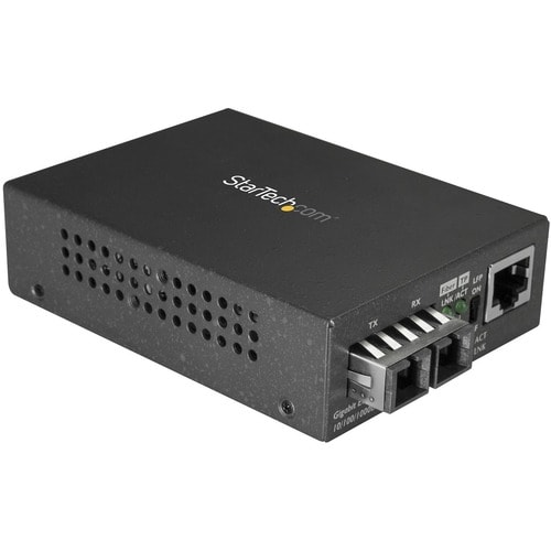 StarTech.com Single Mode SC Fiber Ethernet Media Converter - 1000BASE-LX Gigabit Fiber Optic to Copper Bridge - 10/100/100