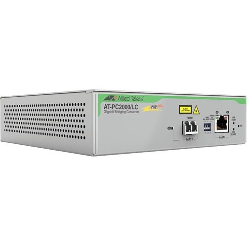 Allied Telesis PC2000/LC Transceiver/Media Converter - 2 Port(s)Network (RJ-45) - 1 x PoE+ (RJ-45) Ports - Optical Fiber, 