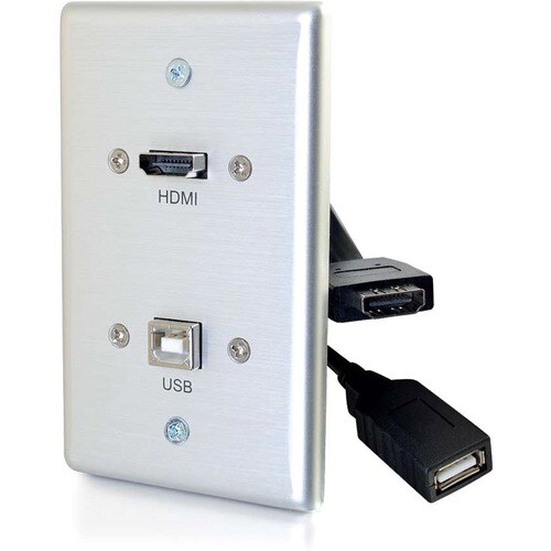 C2G HMDI and USB B Pass Through Wall Plate - Single Gang - 1-gang - Aluminum - Aluminum, Polyvinyl Chloride (PVC) - 1 x HD