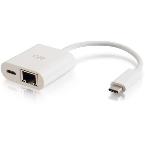 C2G USB C to Ethernet Adapter with Power Delivery - USB 3.1 Type C - 1 Port(s) - 1 - Twisted Pair WHITE