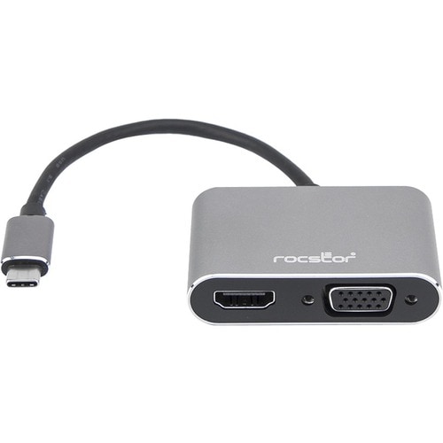 Rocstor Premium USB-C to HDMI & VGA Dual Port Adapter - HDMI 4K @30Hz, VGA 1080p - USB Type- C to 1x HDMI & 1x VGA - 2-Por