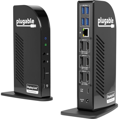 Plugable 4K USB C Docking Station Triple Monitor with 100W Charging - USB C Dock for Thunderbolt 3 / 4, and USB-C Windows 