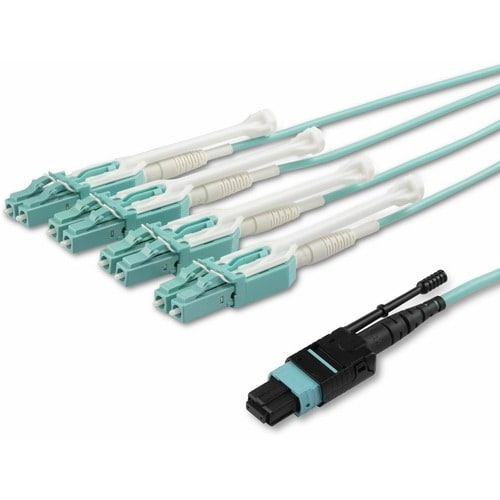 StarTech.com 5m (16.4ft) MTP(F)/PC to 4x LC/PC Duplex Breakout OM3 Multimode Fiber Optic Cable, 40G, Low Insertion Loss, F