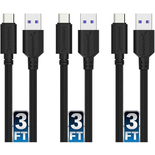 Sabrent 3-Pack 22AWG Premium 3ft USB-C to USB A 3.0 Sync & Charge Cables (CB-C3X3) - 3 ft USB/USB-C Data Transfer Cable fo