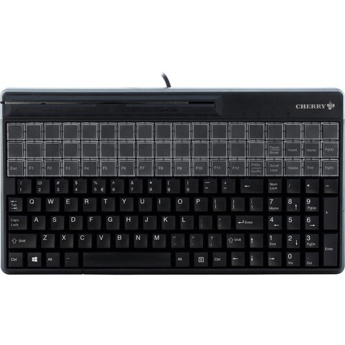 CHERRY SPOS QWERTY Keyboard - 135 Keys - QWERTY Layout - 54 Relegendable Keys - Magnetic Stripe Reader - USB - Black 3TRK 