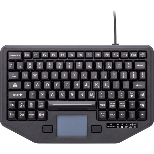 Gamber-Johnson Keyboard - Cable Connectivity - USB Interface - TouchPad - 88 Key(s) - Emergency Hot Key(s)