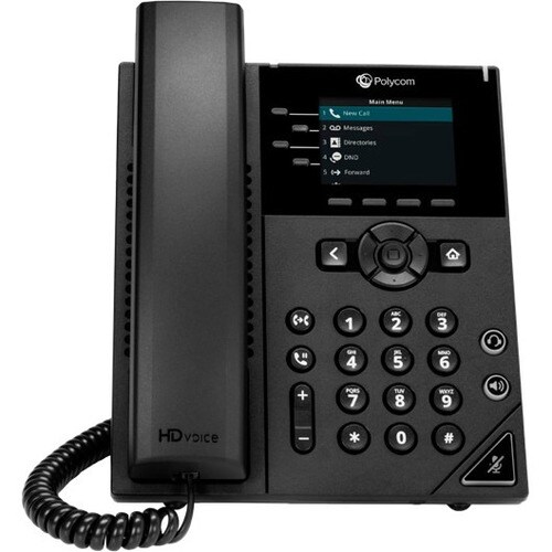 VVX 250 4-line Desktop Business IP Phone with dual 10/100/1000 Ethernet ports. PoE only. Ships without power supply.