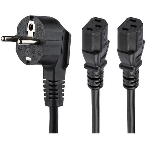 2 m C13 Stromkabel - Schuko CEE7 auf 2x C13 - Y Splitter Stromkabel - C13 Netzkabel - Europäisches Stromkabel - für Monito