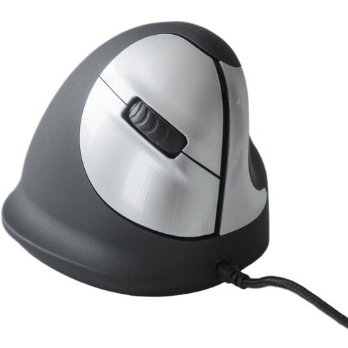 R-Go Tools Wired Vertical Ergonomic Mouse, Medium, Right Hand, Black - Optical - Cable - Silver, Black - USB 2.0 - 3400 dp