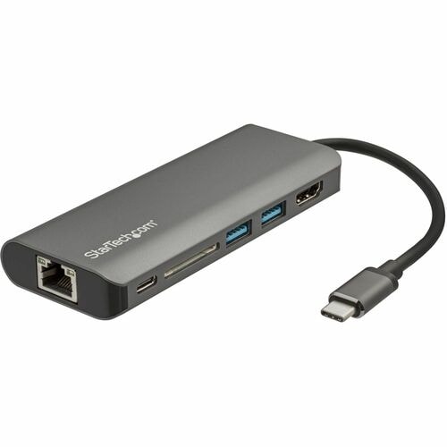 StarTech.com USB C Multiport Adapter - USB Type-C Travel Dock to 4K HDMI, 3x USB Hub, SD, GbE, 60W PD 3.0 Pass-Through - M