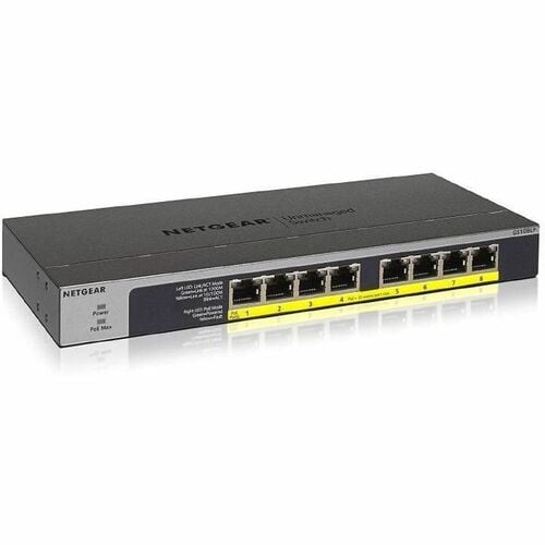 Netgear 8-Port PoE/PoE+ Gigabit Ethernet Unmanaged Switch (GS108LP) - 8 Ports - Gigabit Ethernet - 1000Base-T - 2 Layer Su
