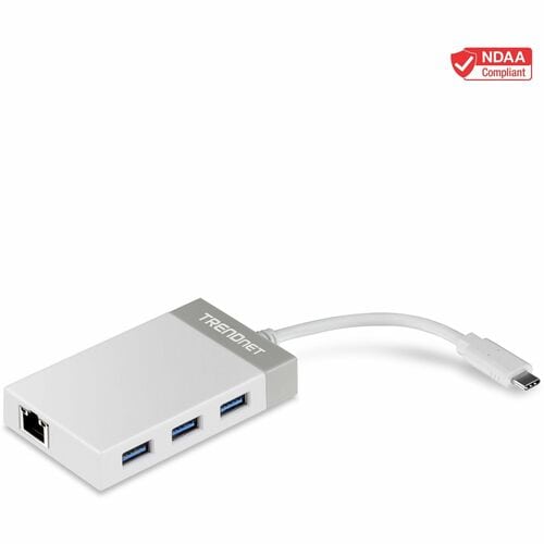 TRENDnet USB-C to Ethernet Gigabit Adapter, TUC-ETGH3, USB-C Hub with RJ-45 Gigabit, Windows and Mac Compatible, 3 x USB 3